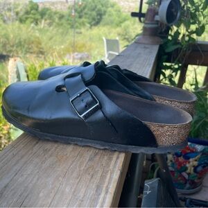 Black leather Birkenstock mules size 7.5